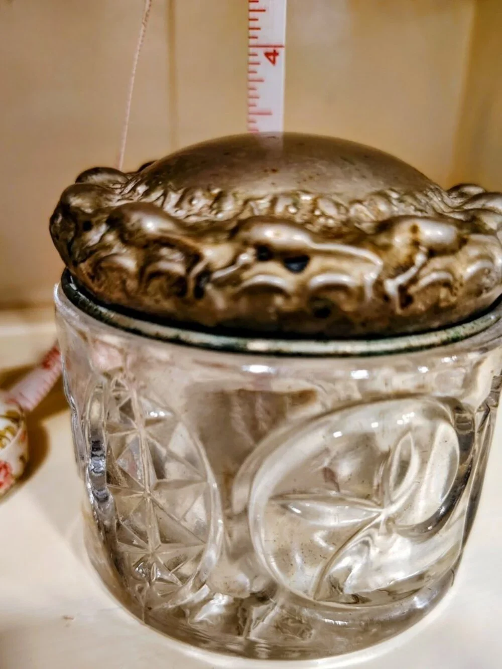 Antique 1880-1890 Ornate Cut Glass Jar With Silver Lid